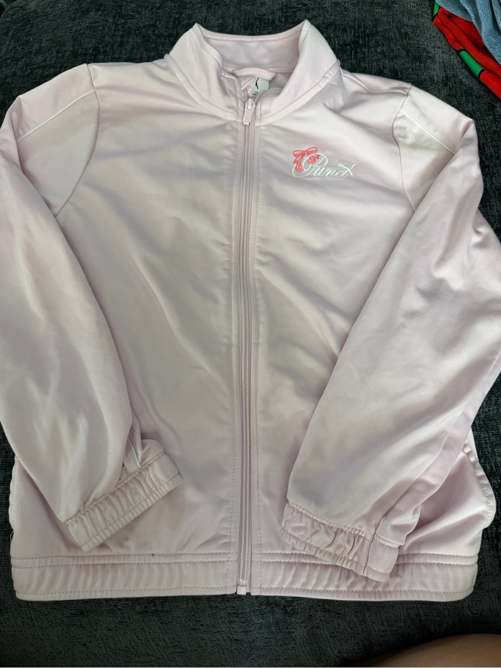 PUMA Girls Pink Cherry Embroidered Track Jacket Medium 8-10